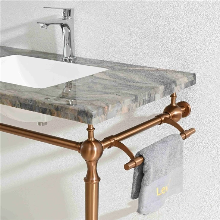 Natural Marble Silk Road Metal Frame Bathroom Vanity